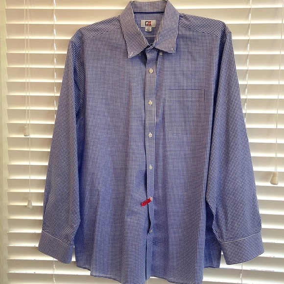 Cutter & Buck Vivid Blue and White Checked Long Sleeve Casual Shirt sz. Large - Picture 1 of 11
